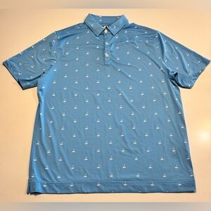 Footjoy Camisa Athletic Fit Golf Polo Shirt Size Large Blue All Over Print